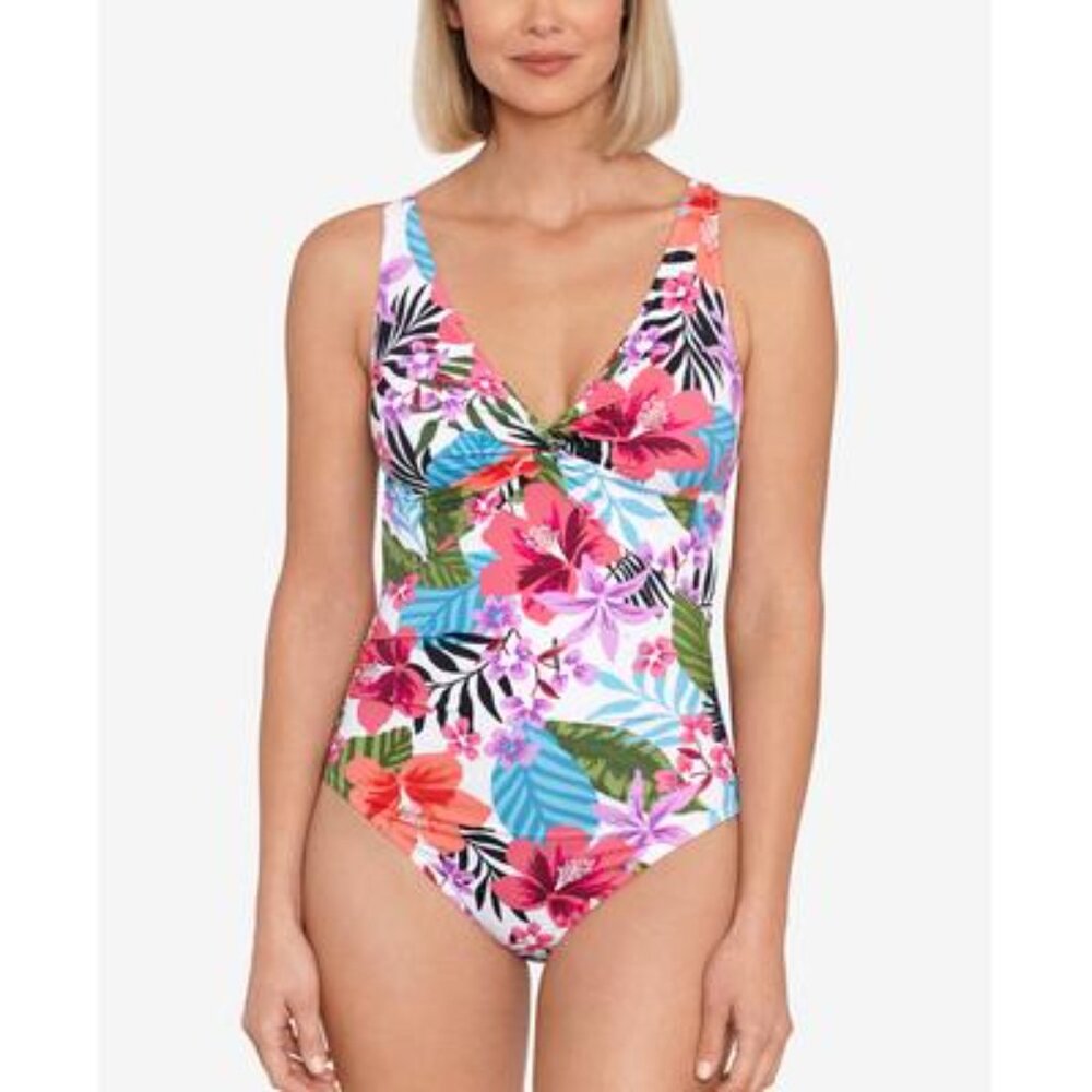 NWT Swim Solutions Women Tummy-Control Surplice-Neckline Size 18 $100 FF294